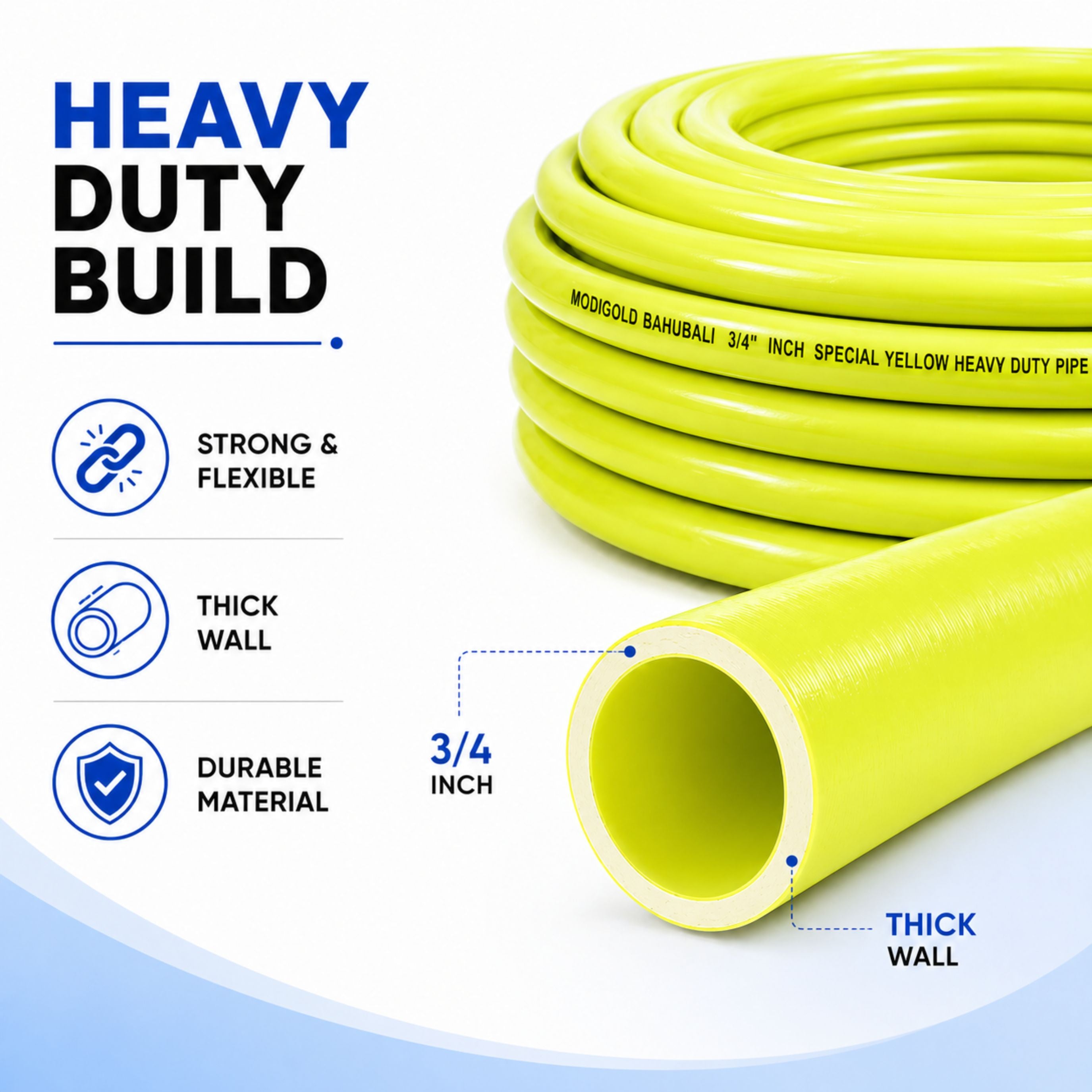 3/4 Inch Garden Hose 15 Meter (0.75 Inch) – Heavy Duty Yellow PVC Water Pipe with Tap Connector & SS Clamps | Flexible Watering & Car Wash Hose