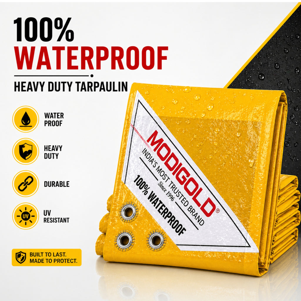 12FT x 06FT Yellow Tarpaulin Sheet Waterproof with 170 GSM, Virgin Material, UV Resistant,Aluminum Eyelets - Laminated, Heavy Duty Tadpatri, Tarpaulin Plastic Sheet for Covering