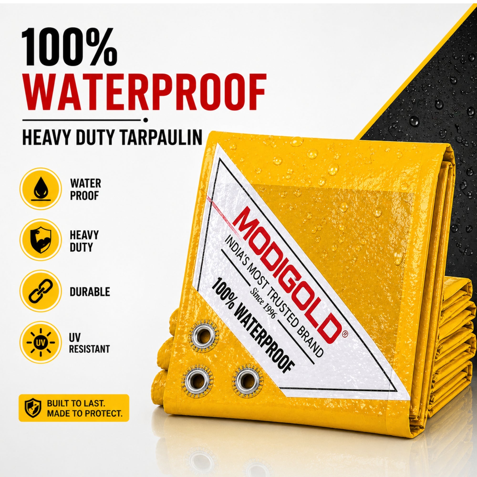 12FT x 06FT Yellow Tarpaulin Sheet Waterproof with 170 GSM, Virgin Material, UV Resistant,Aluminum Eyelets - Laminated, Heavy Duty Tadpatri, Tarpaulin Plastic Sheet for Covering