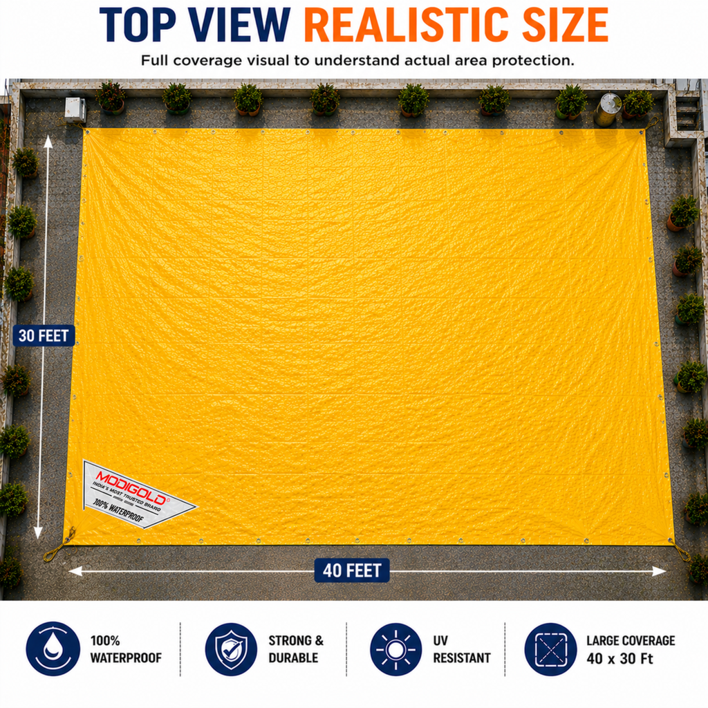 40FT x 30FT Yellow Tarpaulin Sheet Waterproof with 170 GSM, Virgin Material, UV Resistant,Aluminum Eyelets - Laminated, Heavy Duty Tadpatri, Tarpaulin Plastic Sheet for Covering