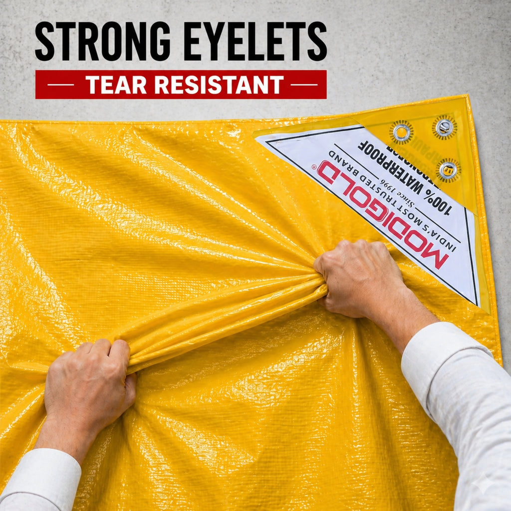 12FT x 06FT Yellow Tarpaulin Sheet Waterproof with 170 GSM, Virgin Material, UV Resistant,Aluminum Eyelets - Laminated, Heavy Duty Tadpatri, Tarpaulin Plastic Sheet for Covering