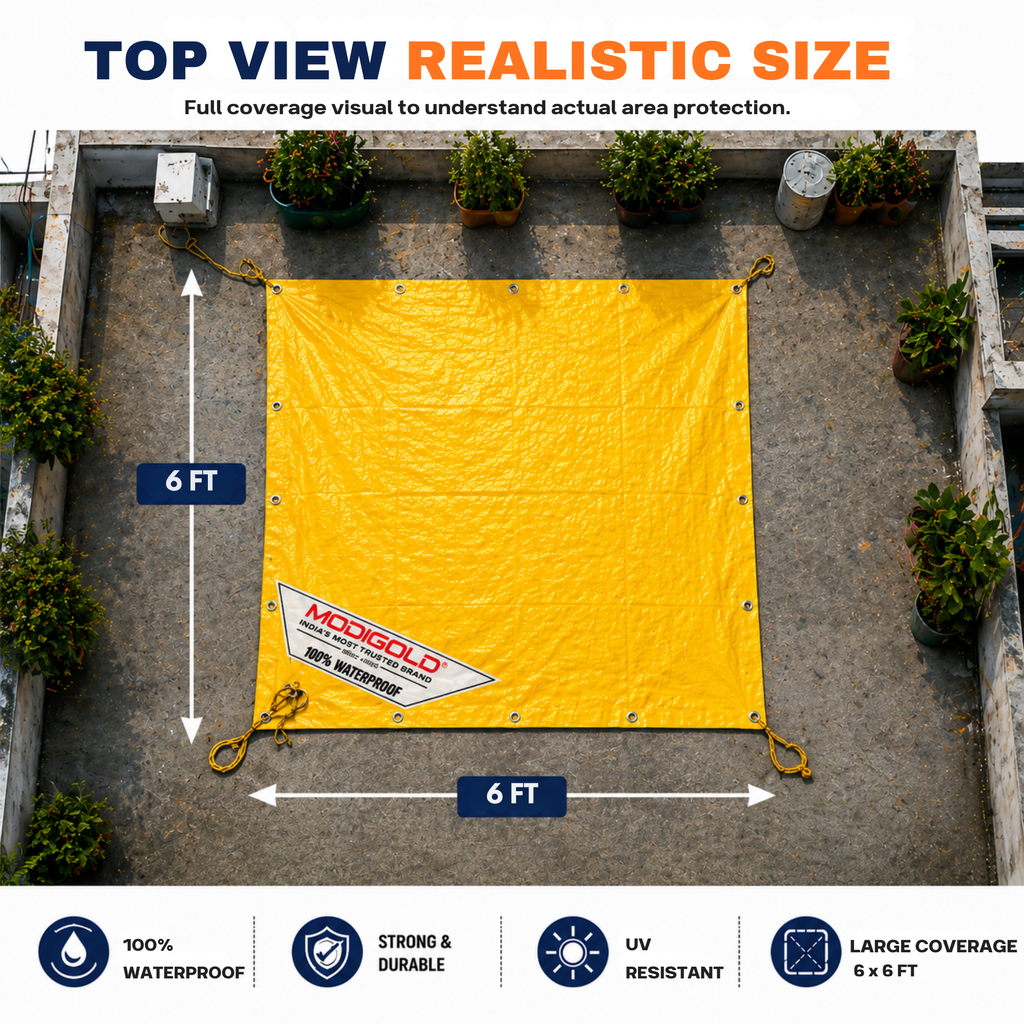 06FT x 06FT Yellow Tarpaulin Sheet Waterproof with 170 GSM, Virgin Material, UV Resistant,Aluminum Eyelets - Laminated, Heavy Duty Tadpatri, Tarpaulin Plastic Sheet for Covering