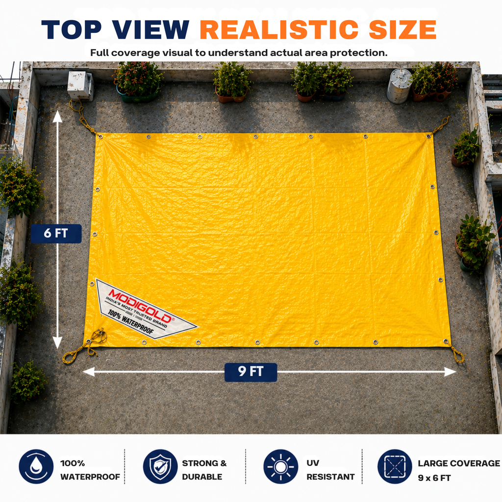 09FT x 06FT Yellow Tarpaulin Sheet Waterproof with 170 GSM, Virgin Material, UV Resistant,Aluminum Eyelets - Laminated, Heavy Duty Tadpatri, Tarpaulin Plastic Sheet for Covering