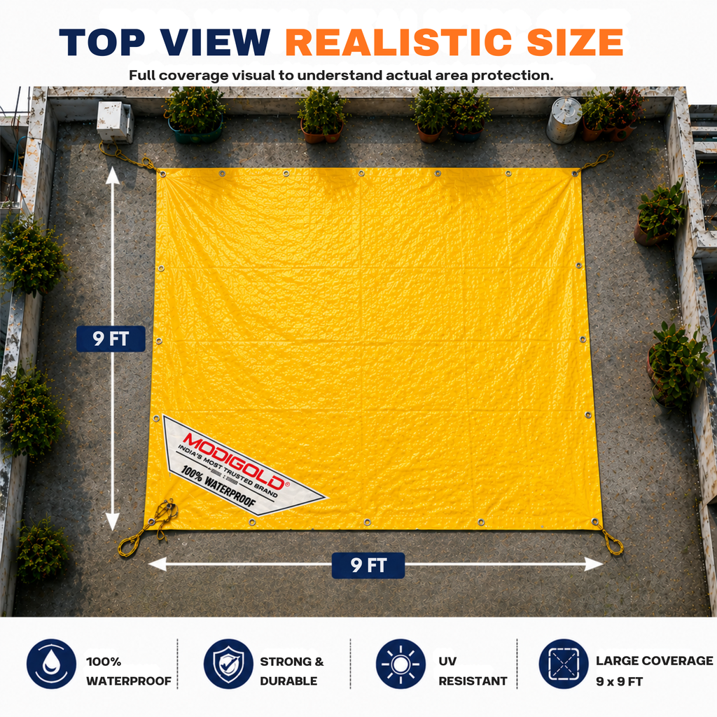 09FT x 09FT Yellow Tarpaulin Sheet Waterproof with 170 GSM, Virgin Material, UV Resistant,Aluminum Eyelets - Laminated, Heavy Duty Tadpatri, Tarpaulin Plastic Sheet for Covering